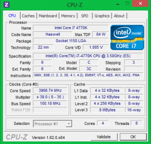 Характеристики процессора Intel Core i7 4770K