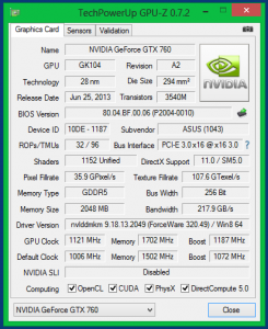 Характеристики ASUS GTX 760 DirectCU II OC в разгоне