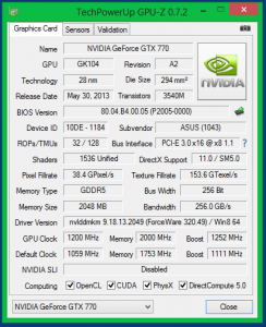 Характеристики видеокарты ASUS GTX 770 DirectCU II OC в разгоне