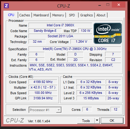 Intel Core i7 3960X @ 4200 МГц